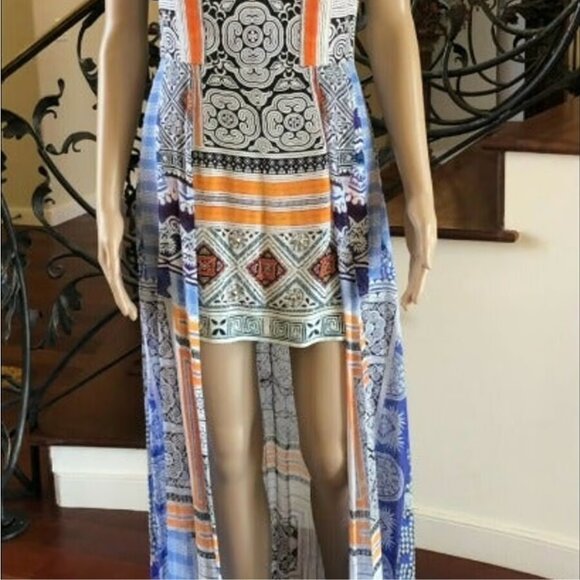 New! Camila Mini Silk dress with Overlay, Multi Color Size Small - Picture 3 of 11
